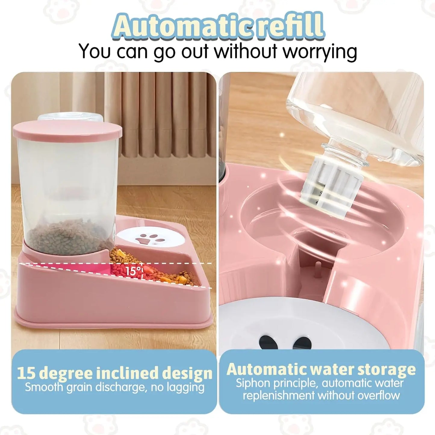 Automatic Gravity Cat Feeder Water Dispenser Set, 2 In 1